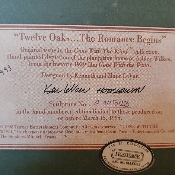 "Twelve Oaks... The Romance Begins" Hand Painted Depiction Gone With The Wind - Picture 6 of 6